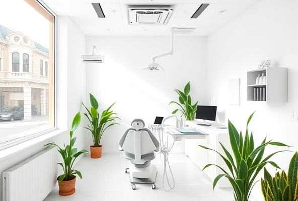 Modern dental clinic with natural light and green plants
